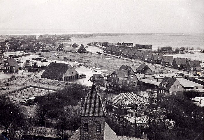 Sturmflut 1962. Blick vom Leuchtturm Richtung Osten