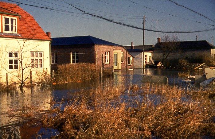 Sturmflut 1962. Häuser im Dorf